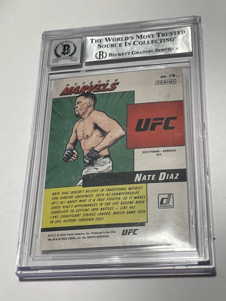 Nate Diaz Signed UFC Donruss Octagon Marvels Card IP Slabbed Beckett BAS b - Image 2 of 3