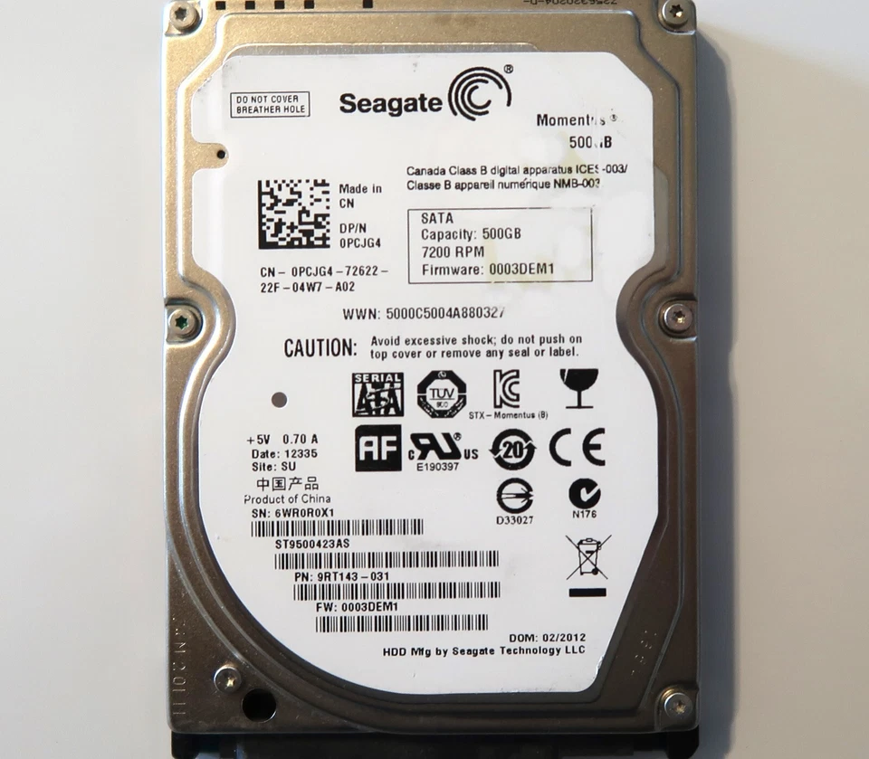 Seagate ST9500423AS 9RT143-031 0003DEM1 (6WR0) SU China 500gb 2.5" Sata 02/2012 - Image 2 of 4