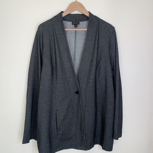 J Jill Wearever Jacket Womens Large Black Denim Look Knit Relaxed Minimal