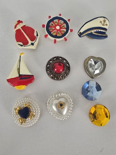 Lotto Vintage Bottoni Copri Marinaio Rosso Bianco Blu Gemma Barca Spiaggia Nautica Mix - Foto 3 di 5