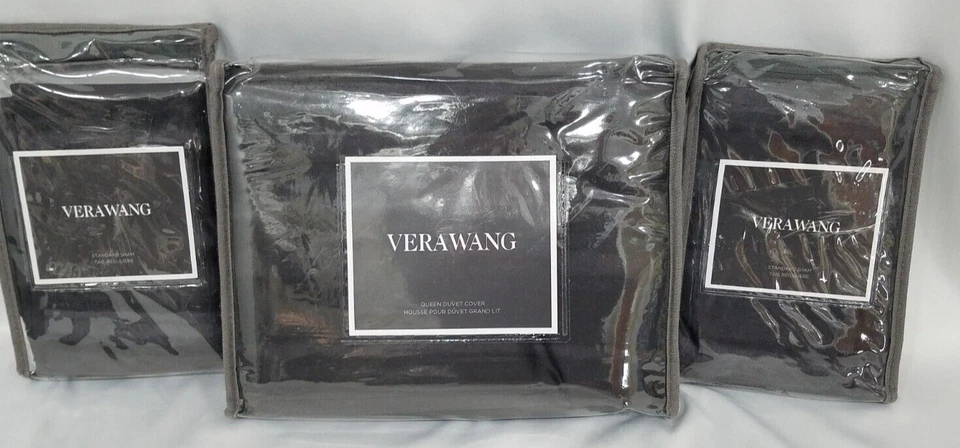 Edredón Vera Wang Gris SOMBRA RAYAS EDREDÓN 2 FUNDAS GRIS CARBÓN ALGODÓN NUEVO $700 Foto 4 de 4