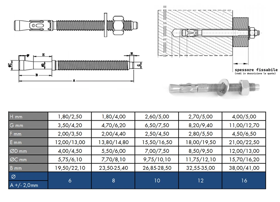 TASSELLI ANCORANTI INTERAMENTE IN ACCIAIO INOX M6 M8 M10 M12 M16 TIPO PESANTE - Immagine 4 di 4