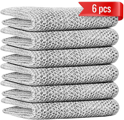 6-Pack Anti-Scratch Double-Layer Wire Cleaning Cloths for Dishes, Pots, and Surf