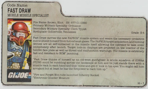 GI Joe ARAH 1987 Fast Draw v.1 - File Card