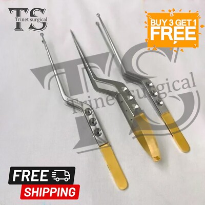 Brand New Set Of 3 Yasargil Micro Bayonet Scissor + Tumor Grasping Forceps 9''
