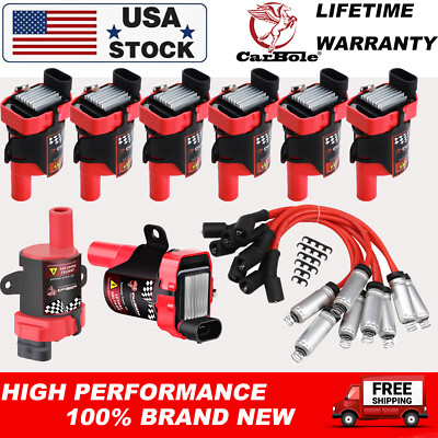 Ignition Coil & Spark Plug Wire Set For Chevy Silverado GMC 4.8L 5.3L 6