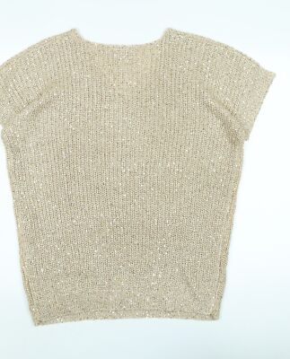 Wallis Damen Gold V-Ausschnitt Polyester Pullover Pulli Größe M - Pailletten