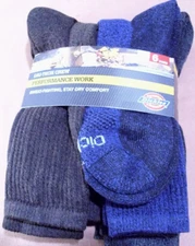 Udies Men's Dickies Dri-Tech Performance Work Cushion Crew 6 Pack Socks Sz 6-12