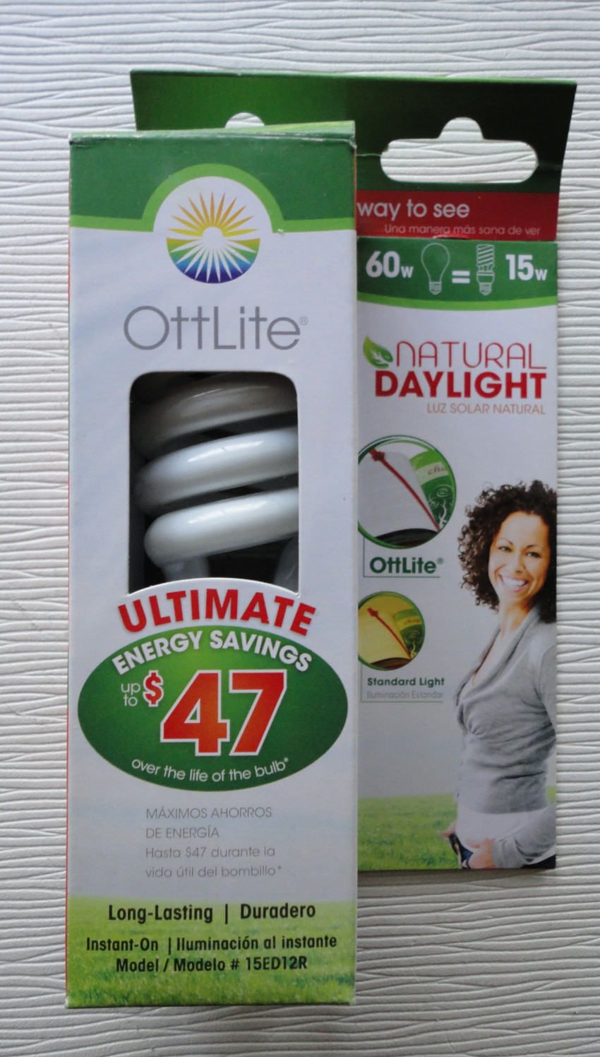 LOT 2  New OttLite Natural Daylight 60w=15w Replacement Bulb E26 Base Instant On