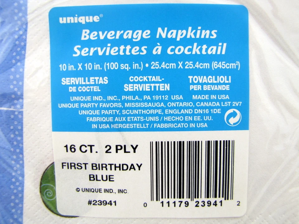 Салфетки для первого дня рождения мальчика синие напитки 10 дюймов 16 карат вечеринка 1-й воздушный шар салфетка - Изображение 3 из 3