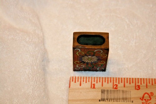 Vintage Cloisonne Match Cover Red Background with Flower Design - Picture 5 of 5