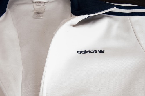Vintage Mens Adidas White Jacket Navy Trim Size M - Picture 3 of 7