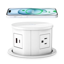 ANNQUAN 4.75inch Pop Up Outlet for Countertop with 15W Wireless Charger,4 Out...