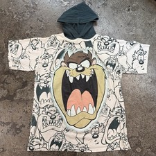 VTG 1994 Warner Bros Tasmanian Devil Hooded Single Stitch Shirt Aop Looney Tunes