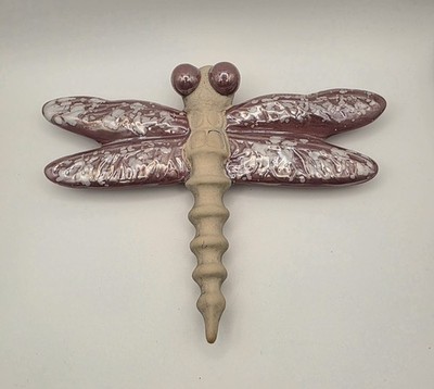 The Potting Shed Ceramic Dragonfly Figurine Pink/Muave Beige Around 7-3/4'' X 6''