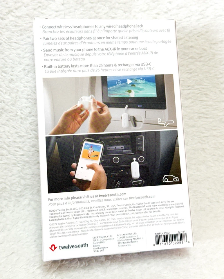 Twelve South AirFly Pro Bianco Adattatore Audio Trasmettitore Bluetooth Cuffie Nuovo OVP ✅ - Immagine 2 di 3