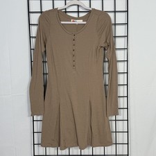 Free People FP Beach Miles of Henley Dress Womens Medium Brown Casual Boho