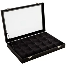 Black Jewelry Display Tray with Velvet Lining for Rings, Stones, 14 x 9.5 x 2 In