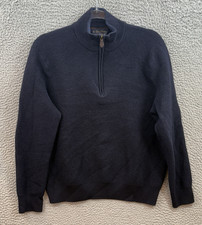 Brooks Brothers Sweater Mens Small Navy 1/4 Zip Extra Fine Italian Merino Wool 