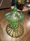 Vintage Hazel Atlas Ribbon Uranium Glass Candy Dish Green Depression Glass
