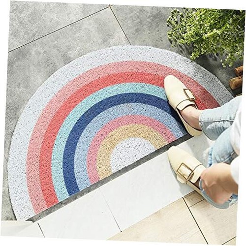 Creative Semi-Circular Area Rug Anti Slip Door Mat Rainbow Sun Printing Floor