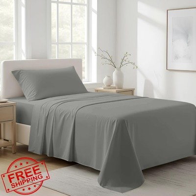 Ashton Organic Cotton Sheets Twin - Dark Grey Percale 3PC