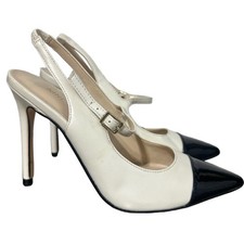 Nine West Stiletto Heels 5 Slingback Black Cap Toe Classic Elegant Chic White
