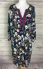 Crown & Ivy Women’s Floral V-Neck Long Sleeve Stretch Knit Shift Dress Size L
