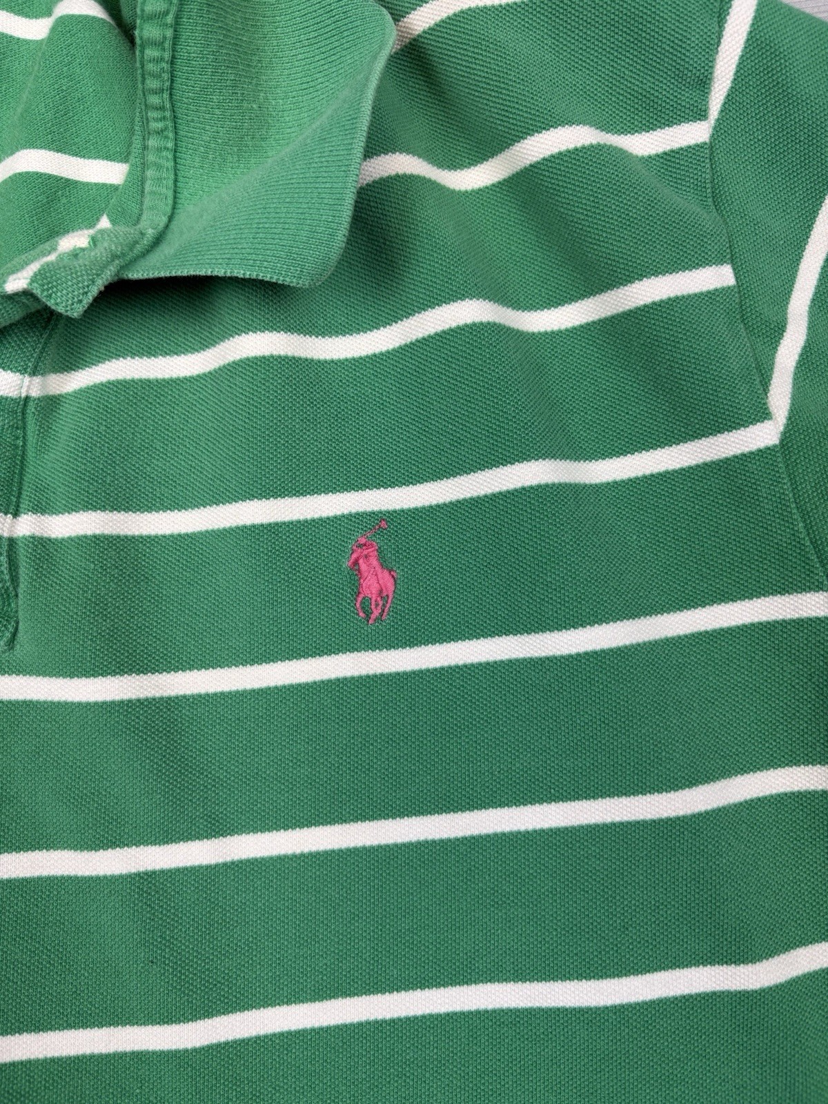 Polo Ralph Lauren camicia 2XL verde bianco righe manica corta rosa logo pony