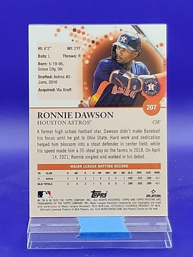 Ronnie Dawson 2022 Topps Pristine Rookie Card 🔥 Astros - Bild 2 von 2