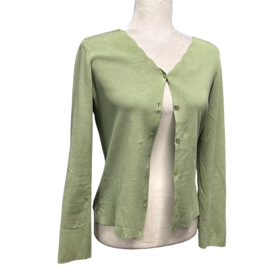 Cárdigan Top Suéter Mujer Talla S Mezcla Seda Kelly Verde Años 90 Y2K Estilo Abuela Foto 2 de 4