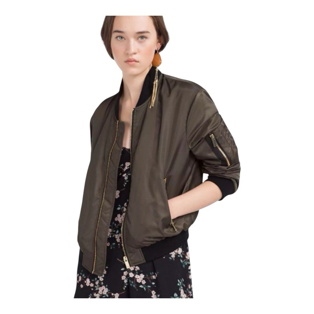 Zara Basic Outerwear Dark Olive Green Bomber Jack… - image 1