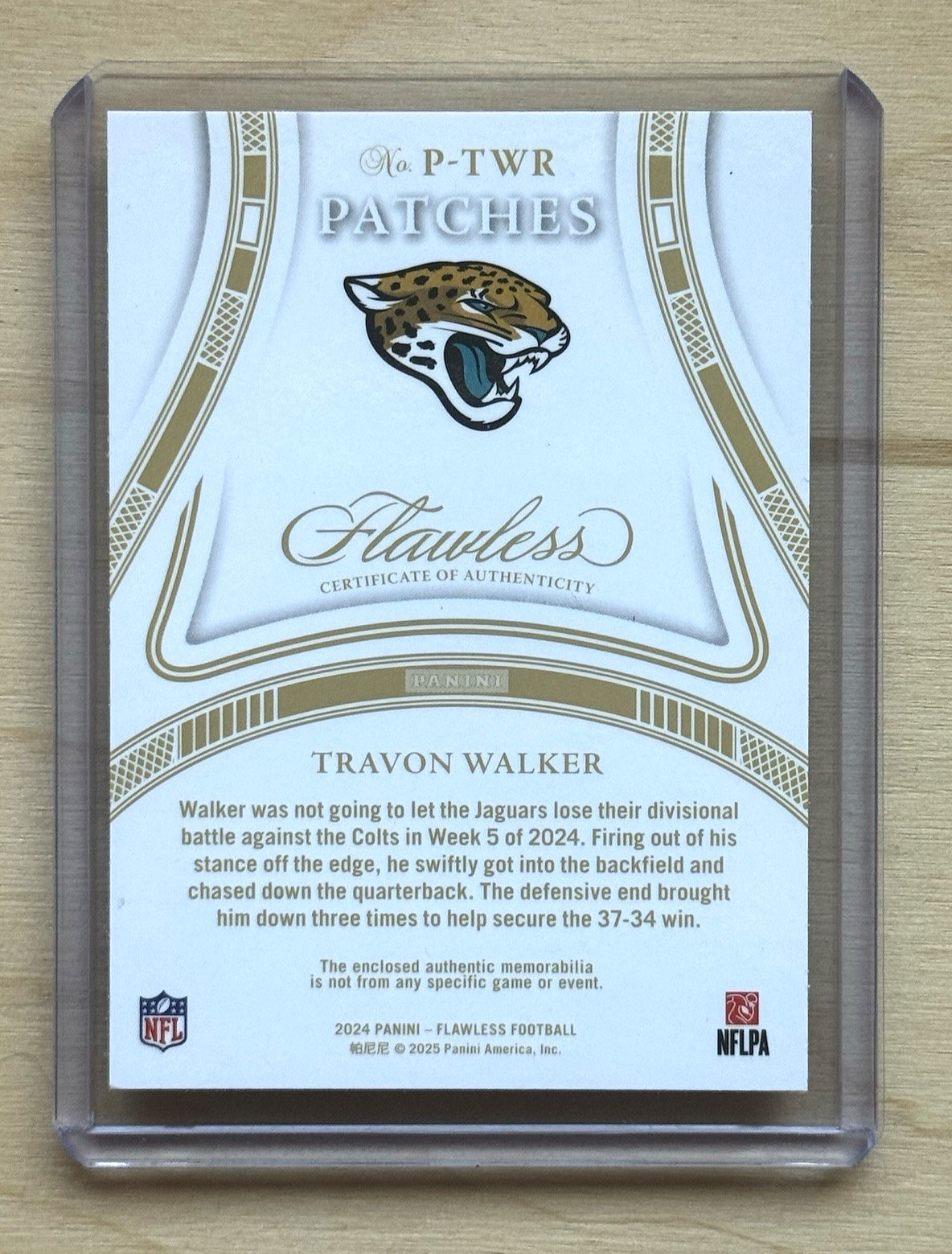 2024 Flawless Travon Walker Patch NFL Shield True 1/1 Jacksonville Jaguars view 2