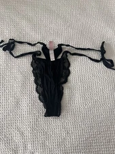 Rare Vintage Victoria's Secret 92% Silk Side Tie Thong Panty Size M  Black
