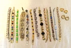 VINTAGE LOT OF 13 COSTUME JEWELRY BRACELETS + 2 PAIRS OF EARRINGS - NICE!