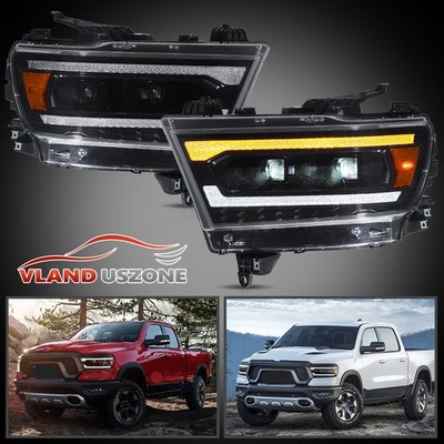 Schwarz LED Scheinwerfer für 2019-2024 Dodge RAM 1500 Sequenzieller Blinker L+R