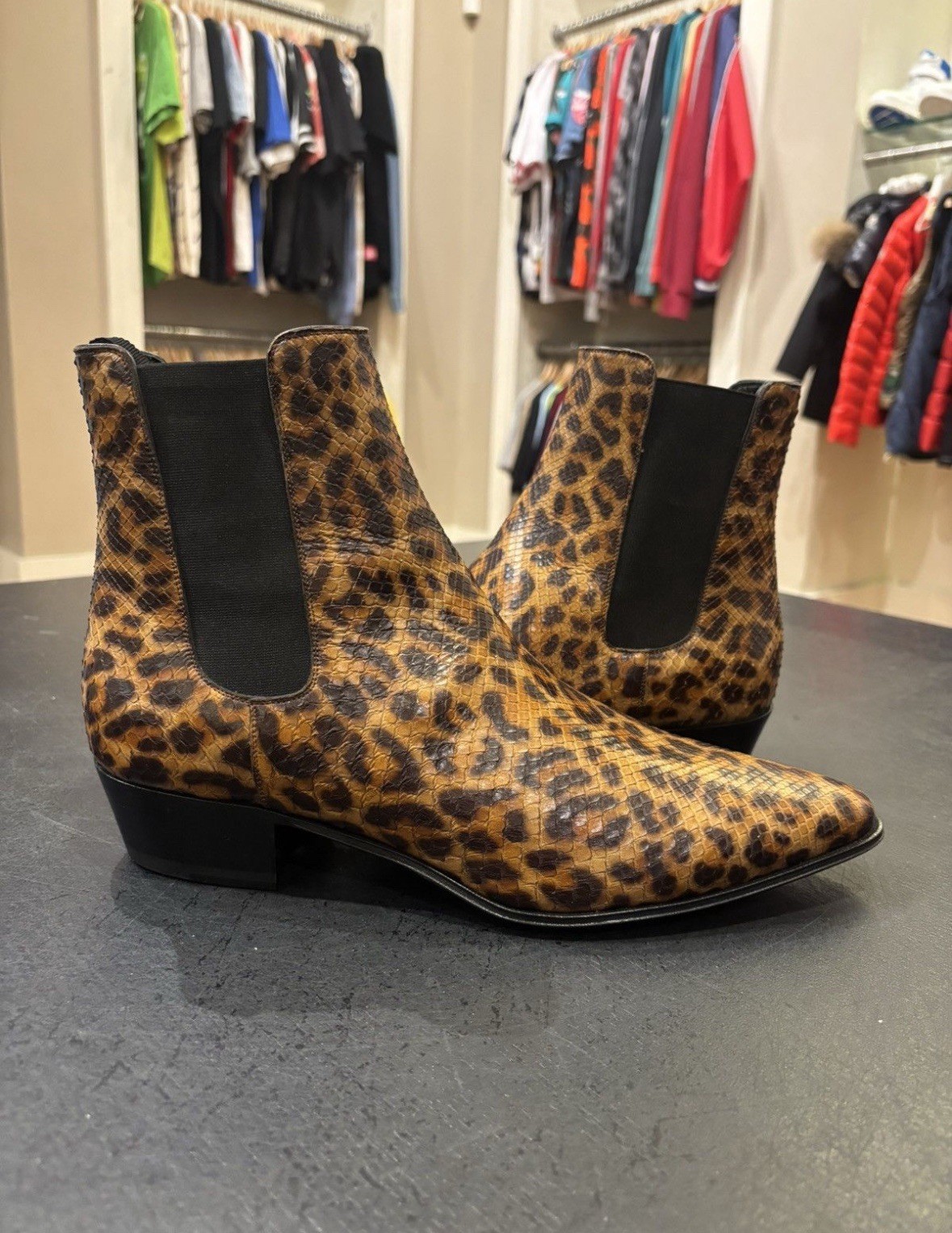 Celine Jacno Python Cheetah Print Boots Size 11 - image 2