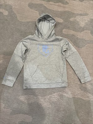 Perfect Game Youth Large Hoodie with Home-plate Logo Grey/Light Blue