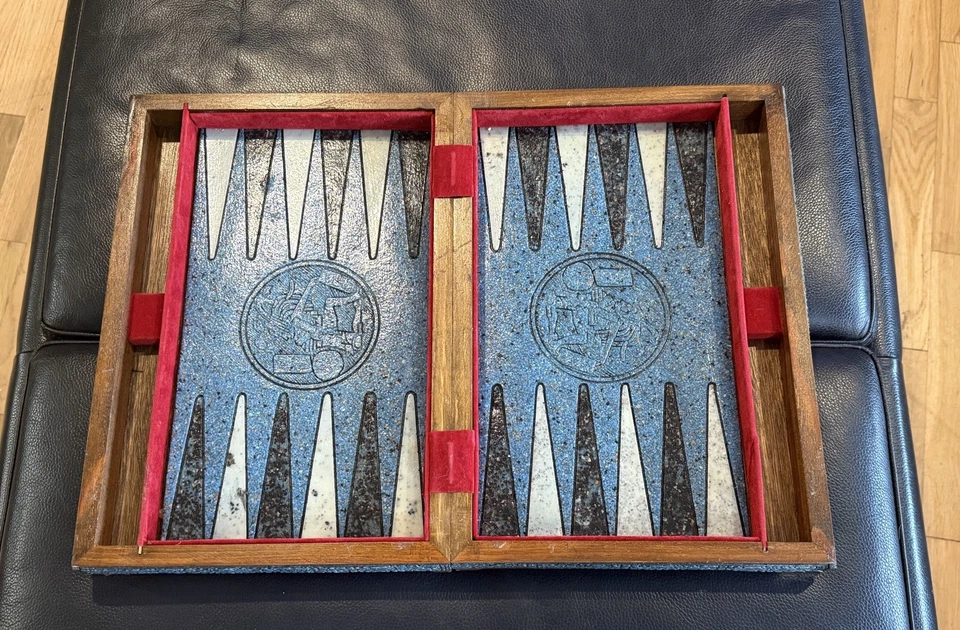 Juego completo de tablero de ajedrez plegable azteca de madera y piedra raro Foto 4 de 4