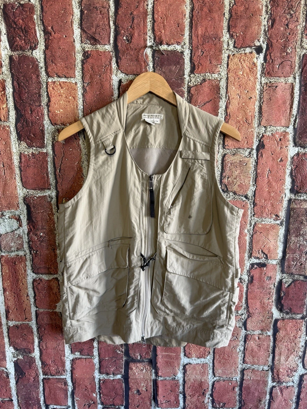 Royal Robbins Mens Brown Outdoor Fishing Vest Full Zip Nylon Size Medium