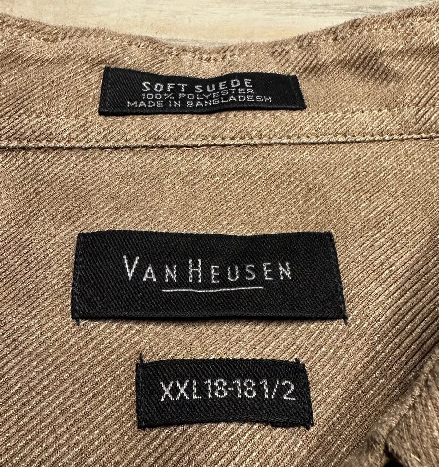 Camisa Van Heusen Marrón Con Cordón Suave Gamuza Para Hombres XXL Poliéster Larga Slv Abotonada Foto 3 de 4