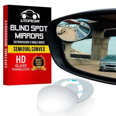 Blind Spot Car Mirrors HD Convex Rear View Adjustable Semi Oval 2 Pack