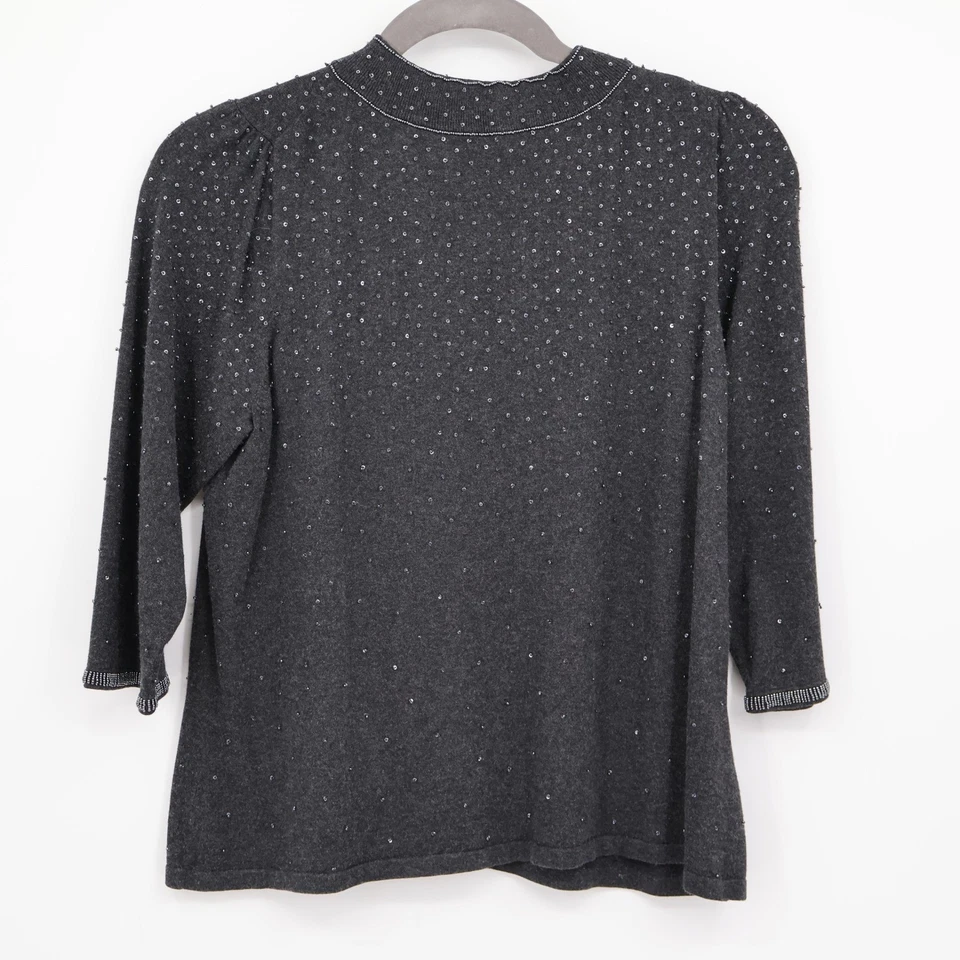 Alfani 串珠丝绸羊绒开衫女式 1X 灰色 Coquette Twee Quiet 豪华 — 第 3/4 张图片