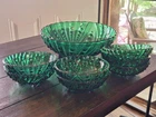 Vintage Anchor Hocking Oyster And Pearl Forest Green Large Serving Bowl And 7...