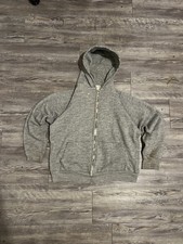 Vintage 80s Zip-Up Hoodie Sweatshirt Gray Thermal Lined Sz M