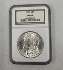 1887 - Silver Morgan $1 - NGC Graded MS 64 - Early American Currency .900 Silver