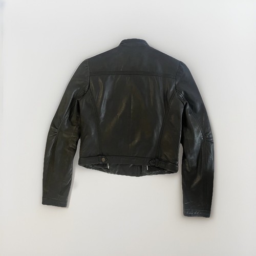 Club Monaco Lamb Leather Navy Biker Moto Jacket Women's Small Asymmetrical Zip - Picture 3 of 8