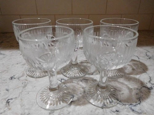 Depression Era Jeannette Glass Iris Herringbone Clear Liquor Cocktail Goblets 5