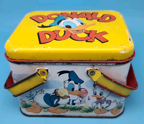 Vintage 1980er Disney CHEINCO Donald Duck DOSE kleine Brotdose Griffe Mickey SCHÖN