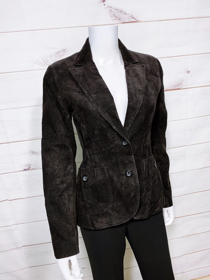 Blazer de pana para mujer H&M talla 6 marrón negro botones bolsillos 100 % algodón Foto 2 de 4